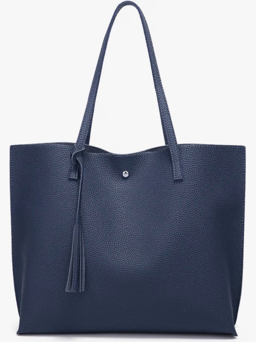 Navy Blue Faux Leather Soft Tote Bag with Tassel